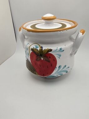 Vintage Italian Ceramic Sugar Bowl Lid Hand Painted Strawberry Pottery Italy Lid